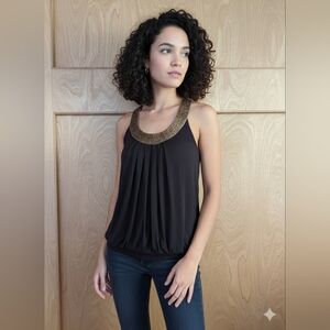 ✨ Bordeaux Beaded Halter Tank - Hand-Sequined Brown Top ✨